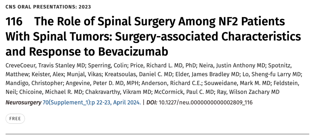 Neurosurgery 4/2024: The Role of Spinal Surgery Among NF2 Patients…