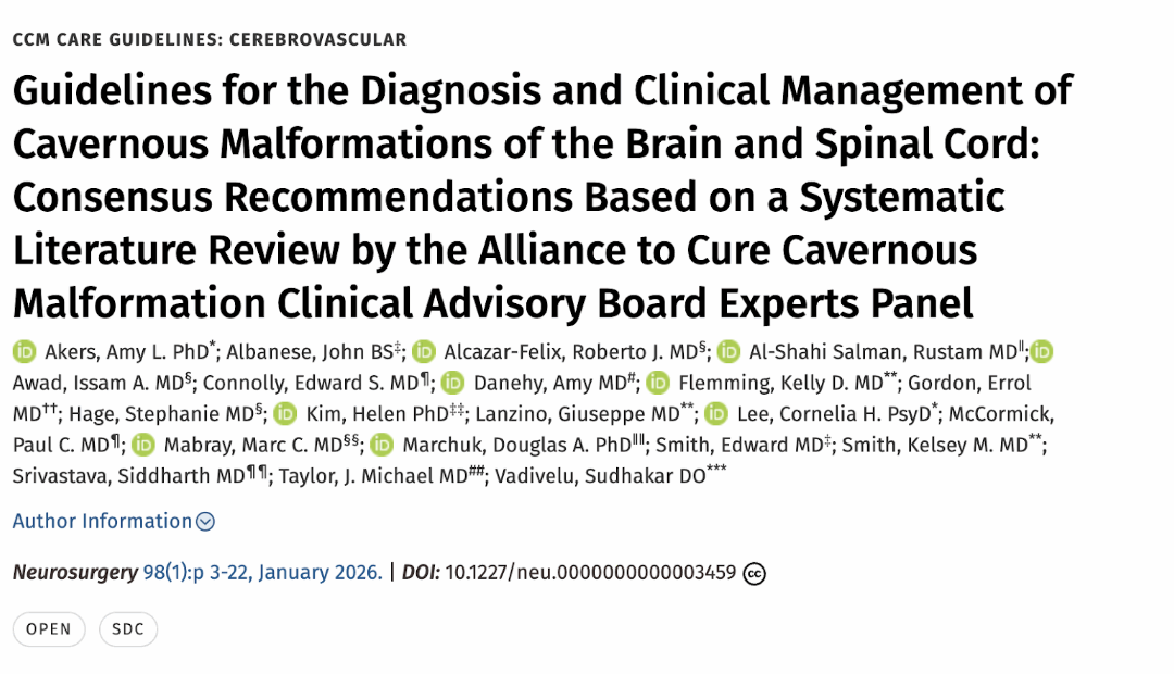 Neurosurgery 5/2025: Guidelines for the Diagnosis and Clinical Management of Cavernous Malformations…